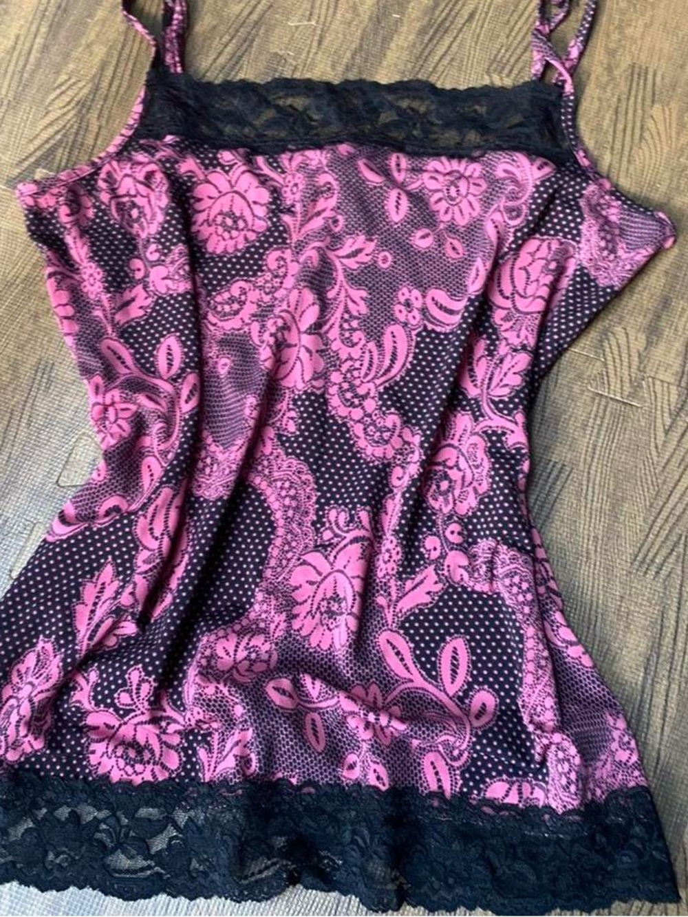 Maurices Pink & Black Paisley Lace Cami